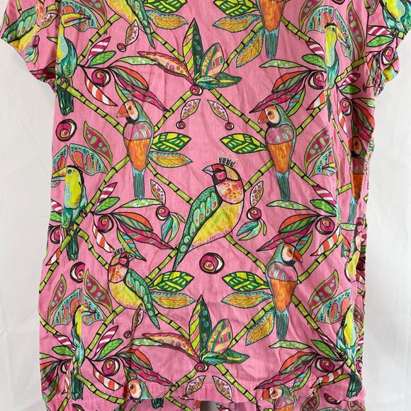 Jayes Studio Pajama Set XL Pink Green Yellow Toucan Short Sleeve Elastic Waist - Picture 6 of 16